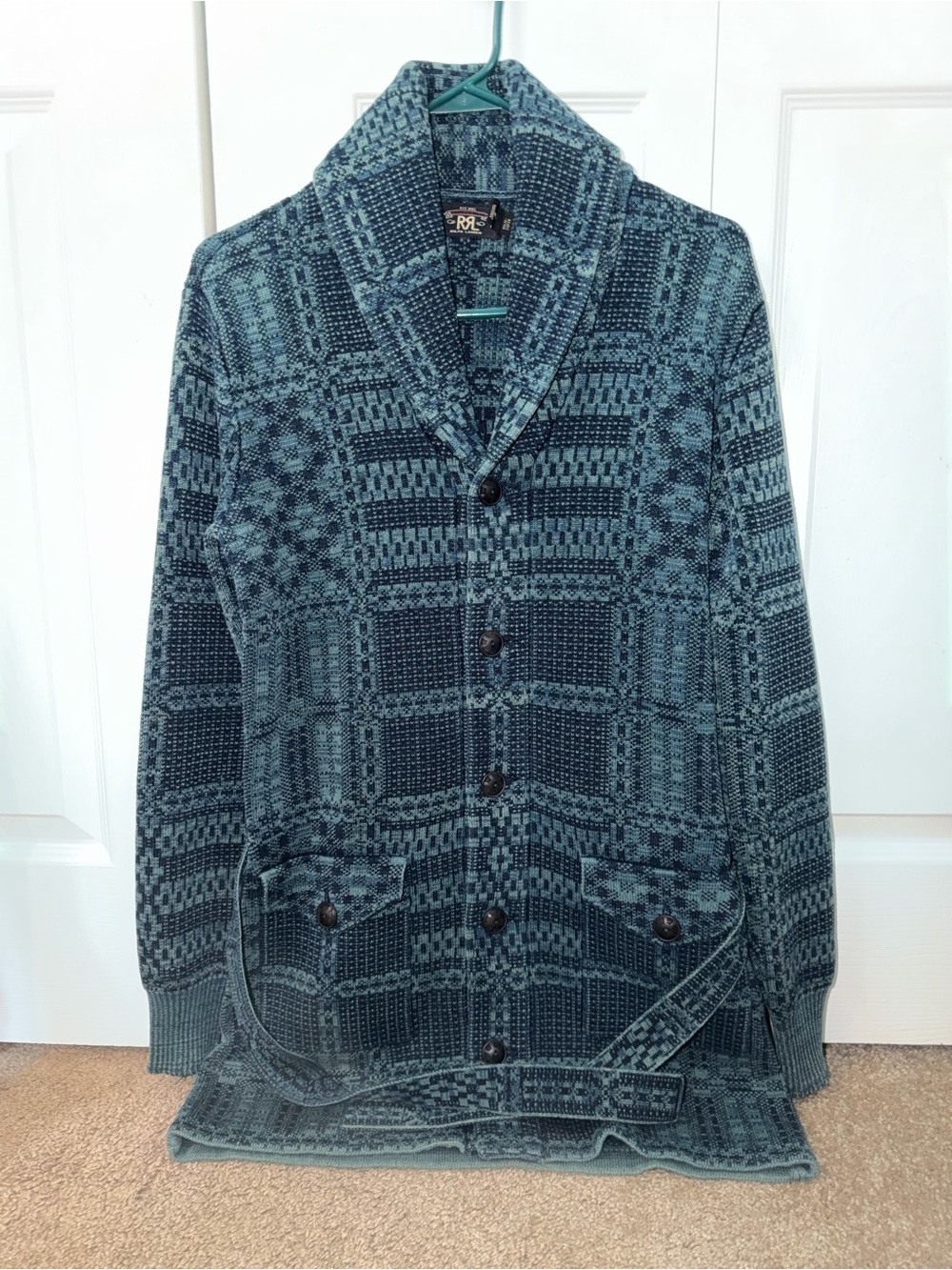 Ralph Lauren Double RL Men's Teal Shawl-Collar Button Cardigan